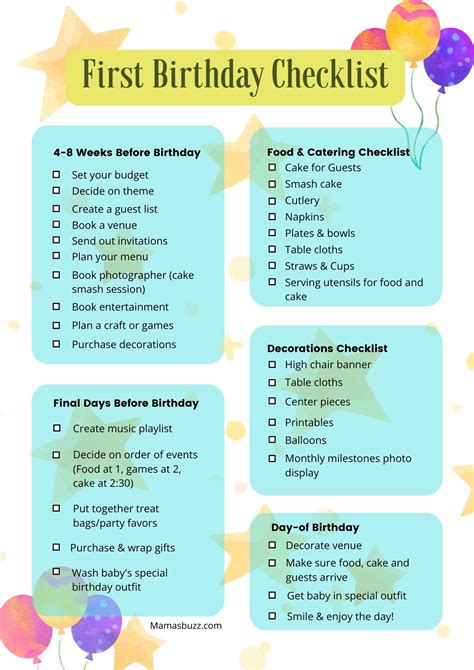1st Birthday Party Checklist Printable
